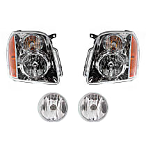 4-Piece Kit, Driver and Passenger Side Halogen Headlight, With bulb(s), OE Replacement, Includes (2) Headlight and (2) Fog Light