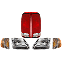 6-Piece Kit Driver and Passenger Side Halogen Headlight, With bulb(s), Styleside, OE Replacement,  Includes (2) Corner Light, (2) Headlight, and (2) Tail Light