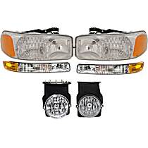 6-Piece Kit, Driver and Passenger Side Halogen Headlight, With bulb(s), OE Replacement, Includes (2) Headlight, (2) Parking Light and (2) Fog Light