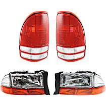 4-Piece Kit Driver and Passenger Side Halogen Headlight, With bulb(s), OE Replacement, Extended Cab Pickup,  Includes (2) Headlight and (2) Tail Light