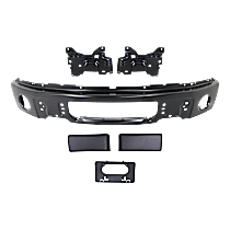 6-Piece Kit Front Bumper, Powdercoated Black, Includes (1) Bumper, (2) Bumper Bracket, (2) Bumper Trim, and (1) License Plate Bracket
