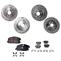 8-Piece Kit Front and Rear Brake Disc and Pad Kit, Cross-drilled and Slotted, 5 Lugs, Ceramic, 345mm Front Disc, 320mm Vented Rear Disc, Pro-Line Series, includes (2) Brake Pad Set
