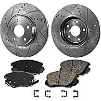 4-Piece Kit Front Brake Disc and Pad Kit, Cross-drilled and Slotted, 5 Lugs, 321mm  Disc, Base, 2.4L 4Cyl,  Includes (2) Brake Disc and (1) Brake Pad Set