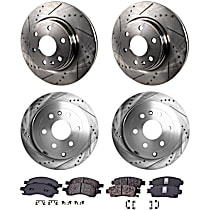 Front and Rear Brake Disc and Pad Kit, Cross-drilled and Slotted, 6 Lugs, Ceramic - Front, Semi-Metallic - Rear, Pro-Line Series