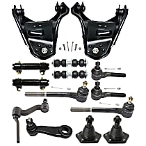 Front, Driver and Passenger Side, Upper Control Arm Kit, includes Ball Joints, Idler Arm, Pitman Arm, Sway Bar Links, Tie Rod Adjusting Sleeves, and Tie Rod Ends