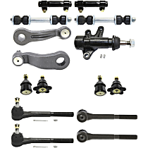 Front, Driver and Passenger Side Suspension Kit, includes Ball Joint, Idler Arm, Idler Arm Bracket, Pitman Arm, Sway Bar Link, Tie Rod Adjusting Sleeve, and Tie Rod End