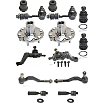 14-Piece Kit Front, Driver and Passenger Side Suspension with Ball Joints, Control Arm Bushings, Sway Bar Links, Tie Rod Ends, Wheel Hubs, Four Wheel Drive, with Automatic Disconnecting Differential