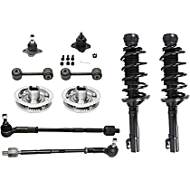 10-Piece Kit Front, Driver and Passenger Side Suspension with Ball Joints, Loaded Struts, Sway Bar Links, Tie Rod Assemblies, and Wheel Hubs
