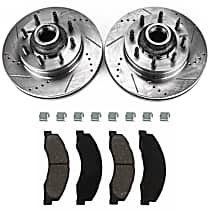 4-Piece Kit Front Brake Disc and Pad Kit, Cross-drilled and Slotted, 8 Lugs, 344.93 mm, Ceramic, 4.6L 8Cyl, SureStop Performance Replacement  Includes (2) Brake Disc and (1) Brake Pad Set