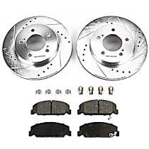 4-Piece Kit Front Brake Disc and Pad Kit, Cross-drilled and Slotted, 5 Lugs, 277.11 mm, Semi-metallic, 3.0L 6Cyl, Evolution Drilled & Slotted Series  Includes (2) Brake Disc and (1) Brake Pad Set