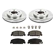 4-Piece Kit Front Brake Disc and Pad Kit, Plain Surface, 5 Lugs, Semi-metallic, 3.0L 6Cyl, Autospecialty By Powerstop  Includes (2) Brake Disc and (1) Brake Pad Set