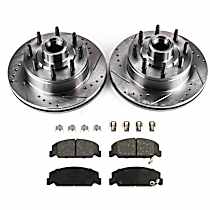 KIT-090221-349 Front Brake Disc and Pad Kit, Cross-drilled and Slotted 8 Lugs 330.96 mm Semi-metallic Evolution Drilled & Slotted Series