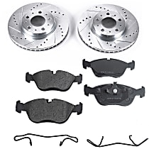 KIT-090221-441 Front Brake Disc and Pad Kit, Cross-drilled and Slotted 5 Lugs 279.91 mm Semi-Metallic Brake Disc Evolution Drilled & Slotted Series; Brake Pad Set Pro-Line Series