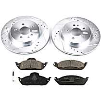 4-Piece Kit Front Brake Disc and Pad Kit, Cross-drilled and Slotted, 5 Lugs, 302.77 mm, Organic, 3.7L 6Cyl, Evolution Drilled & Slotted Series  Includes (2) Brake Disc and (1) Brake Pad Set