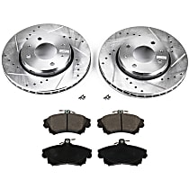 Front Brake Disc and Pad Kit, Cross-drilled and Slotted, 4 Lugs, 280.92 mm, Organic, Evolution Drilled & Slotted Series
