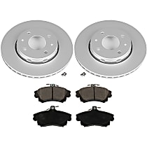 Front Brake Disc and Pad Kit, Plain Surface, 4 Lugs, Organic, Evolution Geomet Coated High Carbon