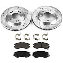 Front Brake Disc and Pad Kit, Cross-drilled and Slotted, 5 Lugs, 10.08 in., Ceramic, FWD, Evolution Drilled & Slotted Series