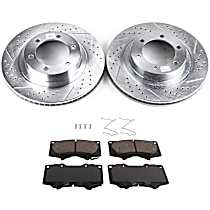 4-Piece Kit Front Brake Disc and Pad Kit, Cross-drilled and Slotted, 6 Lugs, 337.82 mm, Ceramic, 4.7L 8Cyl, Evolution Drilled & Slotted Series  Includes (2) Brake Disc and (1) Brake Pad Set