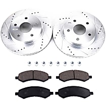 Front Brake Disc and Pad Kit, Cross-drilled and Slotted, 5 Lugs, 336.04 mm, Semi-Metallic, Evolution Drilled & Slotted Series