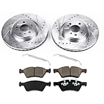 Front Brake Disc and Pad Kit, Cross-drilled and Slotted, 5 Lugs, 12.99 in., Organic, Evolution Drilled & Slotted Series