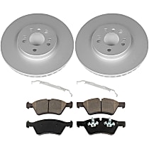 Front Brake Disc and Pad Kit, Plain Surface, 5 Lugs, Organic, Evolution Geomet Coated High Carbon