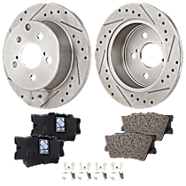 4-Piece Kit Front Brake Disc and Pad Kit, Cross-drilled and Slotted, 6 Lugs, Ceramic, 3.5L 5Cyl, Pro-Line Series  Includes (2) Brake Disc and (1) Brake Pad Set