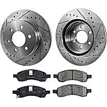 Front Brake Disc and Pad Kit, Cross-drilled and Slotted, 6 Lugs, Ceramic, Pro-Line Series