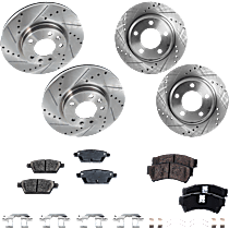 Front and Rear Brake Disc and Pad Kit, Cross-drilled and Slotted, 5 Lugs, Ceramic, Pro-Line Series