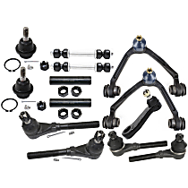 13-Piece Kit Front, Driver and Passenger Side, Upper Control Arm Kit, Includes (2) Ball Joint, (2) Control Arm, (1) Pitman Arm, (2) Sway Bar Link, (2) Tie Rod Adjusting Sleeve, and (4) Tie Rod End