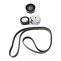 3-Piece Kit Accessory Belt Tensioner, includes (1) Accessory Belt Tensioner, (1) Accessory Belt Idler Pulley and (1) Serpentine Belt