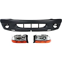 3-Piece Kit Driver and Passenger Side Halogen Headlight, With bulb(s), For Models With 1-Piece Bumper, OE Replacement,  Includes (1) Bumper Cover and (2) Headlight