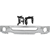 Front Bumper, Chrome, With holes for air and round fog light, includes Bumper Brackets
