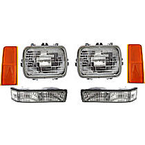 6-Piece Kit Driver and Passenger Side Halogen Headlight, With bulb(s), For Models With Single Sealed Beam s, OE Replacement,  Includes (1) Headlight, (2) Reflector, and (2) Turn Signal Light