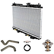 Radiator, 2.0L Engine, Aluminum Core, Plastic Tank, includes Radiator Cap, Radiator Hose, Thermostat, and Thermostat Gasket