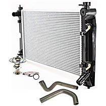 6-Piece Kit Radiator, Automatic Transaxle, 4 Cyl 1.8L, includes (1) Radiator, (1) Radiator Cap, (2) Radiator Hose, (1) Thermostat, and (1) Thermostat Gasket