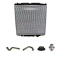 5-Piece Kit Radiator, 6.0L Engine, Aluminum Core, Plastic Tank, includes Radiator Cap, Radiator Hose, and Thermostat
