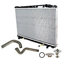 Radiator, 3.0L Engine, Aluminum Core, Plastic Tank, includes Radiator Cap, Radiator Hose, Thermostat, and Thermostat Gasket