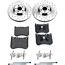 KIT-090821-323 Front Brake Disc and Pad Kit, Cross-drilled and Slotted, 5 Lugs, Organic, Brake Pad Set Pro-Line Series; Brake Disc Evolution Drilled & Slotted Series