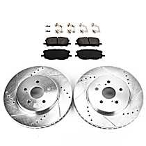 4-Piece Kit Front Brake Disc and Pad Kit, Cross-drilled and Slotted, 5 Lugs, 319.02 mm, Ceramic, Base, 3.3L 6Cyl, Evolution Drilled & Slotted Series  Includes (2) Brake Disc and (1) Brake Pad Set