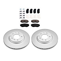 Front Brake Disc and Pad Kit, Plain Surface, 5 Lugs, Ceramic, Evolution Geomet Coated High Carbon