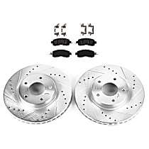 Front Brake Disc and Pad Kit, Cross-drilled and Slotted 5 Lugs Ceramic Evolution Drilled & Slotted Series