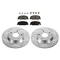 4-Piece Kit Front Brake Disc and Pad Kit, Cross-drilled and Slotted, 5 Lugs, Ceramic, S, 1.8L 4Cyl, Evolution Drilled & Slotted Series  Includes (2) Brake Disc and (1) Brake Pad Set