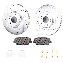 4-Piece Kit Front Brake Disc and Pad Kit, Cross-drilled and Slotted, 5 Lugs, SX Limited, 2.0L 4Cyl, Evolution Drilled & Slotted Series  Includes (2) Brake Disc and (1) Brake Pad Set