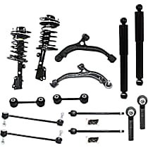 14-Piece Kit Driver and Passenger Side Suspension Includes Control Arms, Loaded Struts, Shock Absorbers, Sway Bar Links, and Tie Rod Ends, FWD