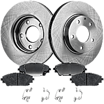 4-Piece Kit Front Brake Disc and Pad Kit, Plain Surface, 5 Lugs, Organic, FWD, Grand Touring, 2.0L 4Cyl, Pro-Line Series  Includes (2) Brake Disc and (1) Brake Pad Set