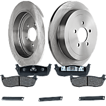 Rear Brake Disc and Pad Kit, Plain Surface, 5 Lugs, Semi-Metallic, Limousine, Bare Rotor, Includes Shims and hardware, Pro-Line Series