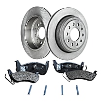 Rear Brake Disc and Pad Kit, Plain Surface, 5 Lugs, Ceramic, Sedan, Includes Shims and hardware, Exclude Limousine Prep Package, Pro-Line Series