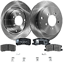 4-Piece Kit Rear Brake Disc and Pad Kit, Plain Surface, 5 Lugs, Ceramic, Includes Shims and hardware, Pro-Line Series