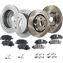 Front and Rear Brake Disc and Pad Kit, Plain Surface, 5 Lugs, Cast Iron, Ceramic - Front; Organic - Rear, Pro-Line Series