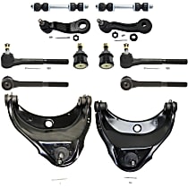 12-Piece Kit Front, Driver and Passenger Side, Upper Control Arm Kit, Includes (2) Ball Joint, (2) Control Arm, (1) Idler Arm, (1) Pitman Arm, (2) Sway Bar Link, and (4) Tie Rod End